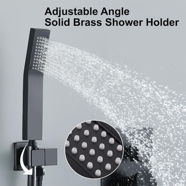 Single-Handle 2-Spray 12 in. Ceiling Mount Shower Heads with Hand Shower Faucet in Black(Valve Included)