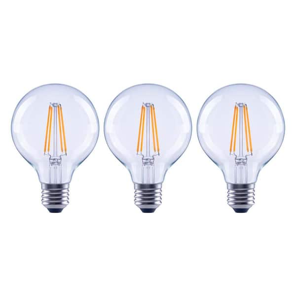 EcoSmart 100-Watt Equivalent G25 Dimmable Globe Clear Glass Filament LED Vintage Edison Light Bulb Daylight (3-Pack)