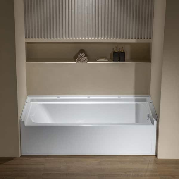 60 in. x 32 in. Soaking Alcove Rectangular Bathtub with Right Drain and Overflow in White