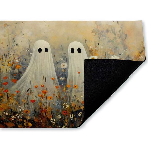 Ghosts in Autumn Meadow Orange 18 in. x 30 in. Polyester Non-Slip Outdoor Door Mat