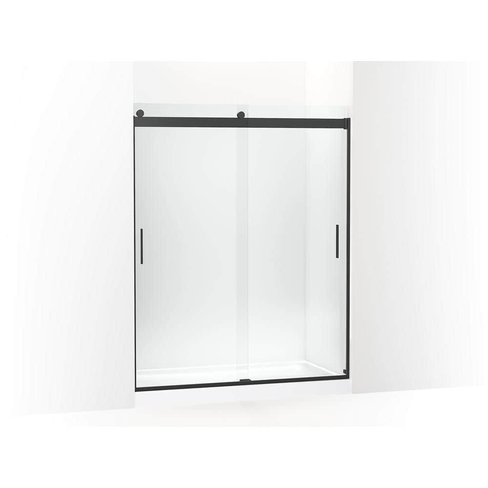 Matte Black Frameless Sliding Shower Door with Clear Glass