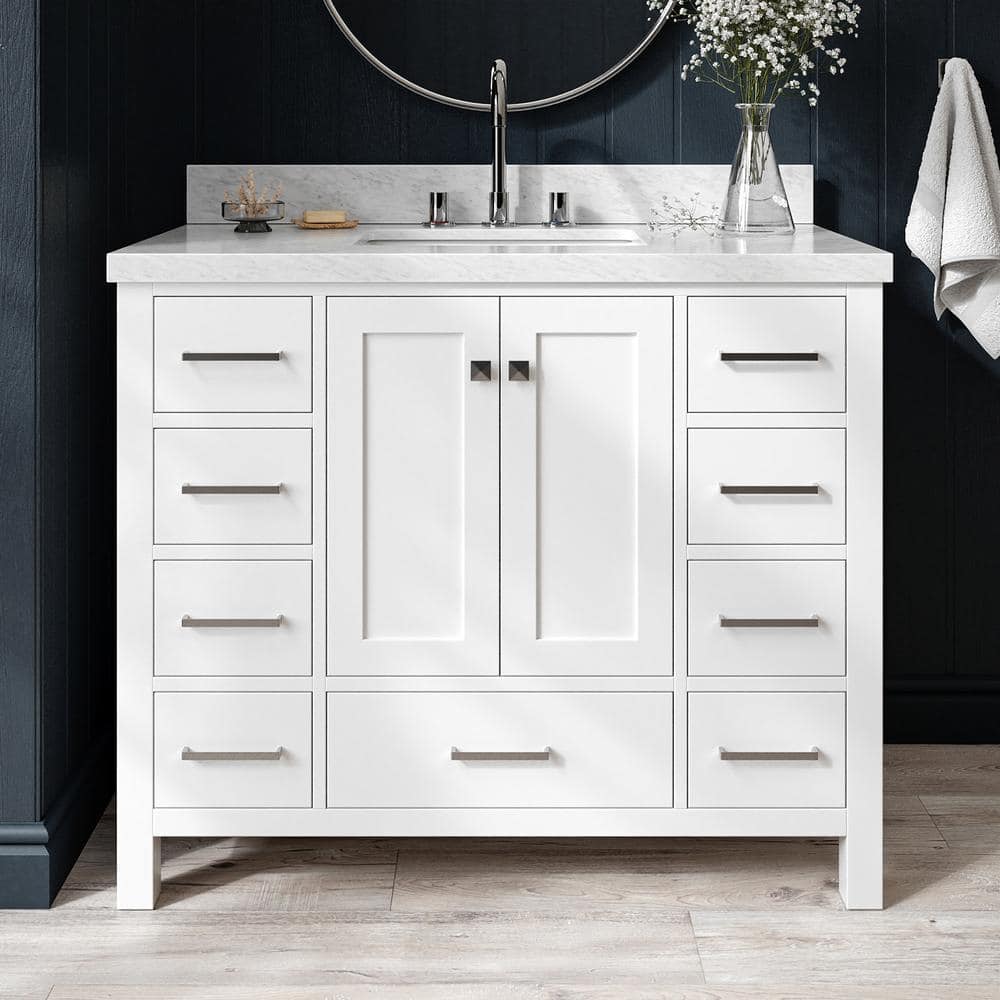 Cambridge 43 in. W x 22 in. D x 36 in. H Bath Vanity in White with Marble Vanity Top in White -  ARIEL, A043SCWRVOWHT