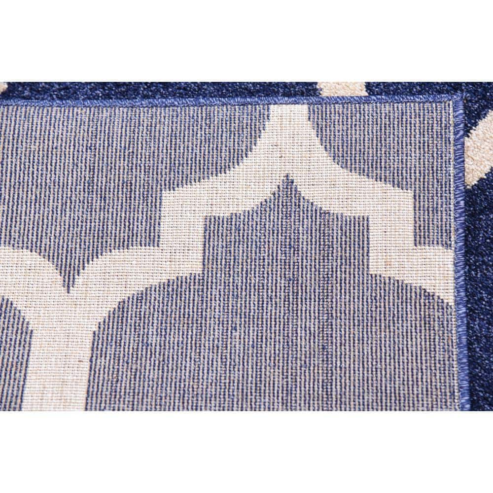 Dark Blue Square Reversible Trellis Synthetic Rug