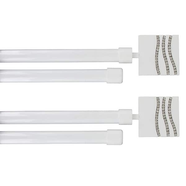 Unbranded 50 in. - 82 in. 2 Adjustable 3/4 in. 2 Double Window Curtain Rods in White with Strass Finials