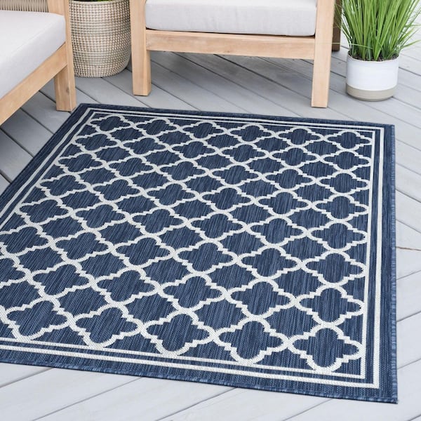 Eco Geometric Navy 4 ft. x 6 ft. Indoor/Outdoor Area Rug