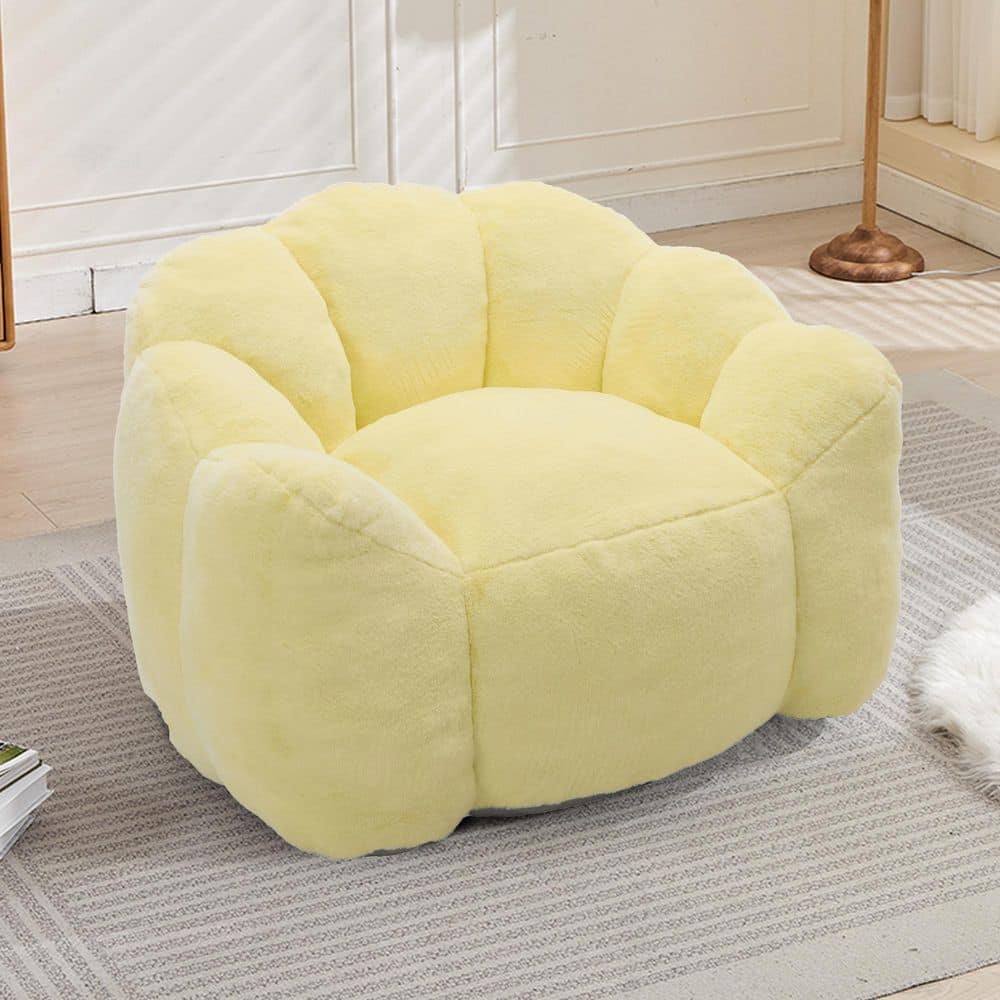 Yellow Faux Fur Antifouling Fabric Lotus Type Compression Bean Bag Sofa with Pull Ring price history on PriceWatchPro