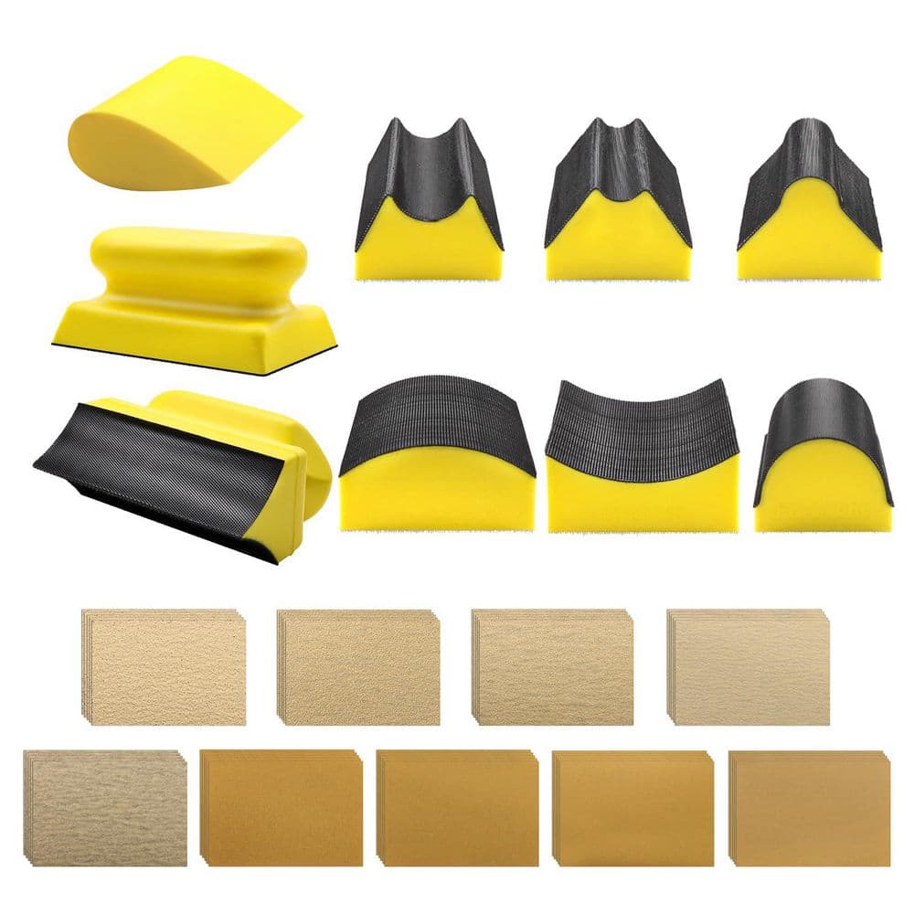 9 pcs Hand Sanding Block Kit Hook and Loop Assorted Convex Concave Shapes with 45 Sheet Sandpaper for Woodworking price history on PriceWatchPro