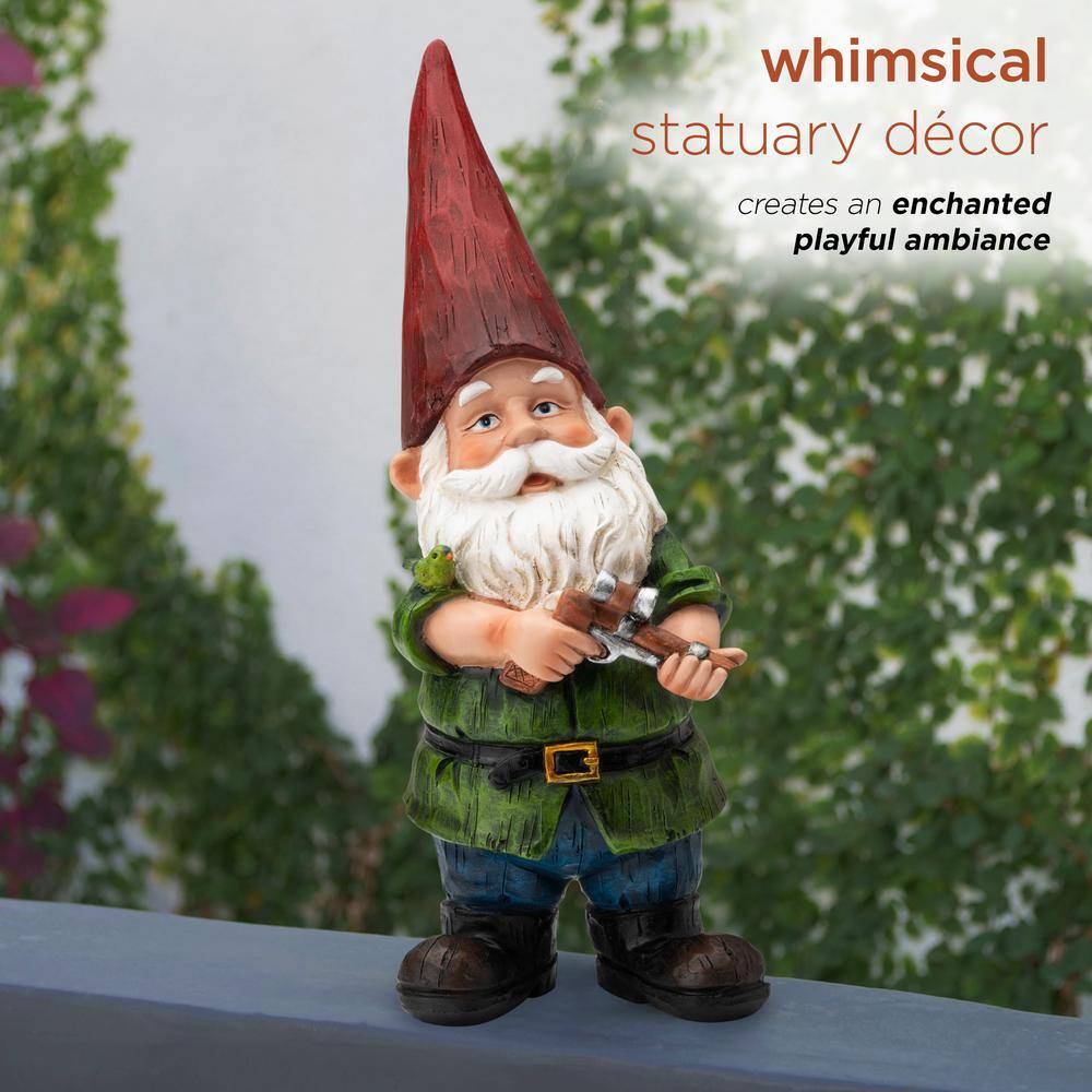 11" Green Polyresin Hunting Garden Gnome Statue