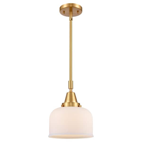 Innovations Bell 100-Watt 1-Light Satin Gold Standard Mini Pendant Light with Painted Glass Shade, No Bulbs Included