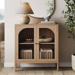 Mason Raw Oak 32 in. Modern Farmhouse Accent Cabinet, Free Standing Sideboard Buffet with Glass Doors