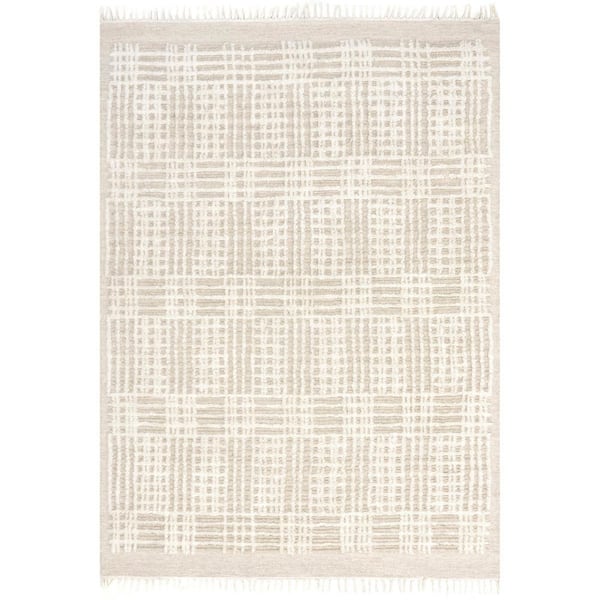 RUGS USA Crissy Crosshatch Shag Wool Beige 4 ft. x 6 ft. Area Rug