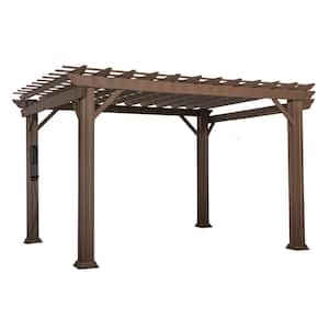 Ashford 12 ft. x 10 ft. Brown Steel Traditional Pergola with Sail Shade Soft Canopy