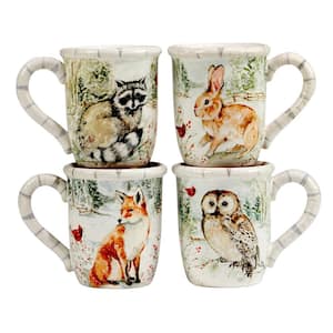 Winter's Walk 16 oz. Multi-Colored Earthenware Beverage Mugs Set of 4