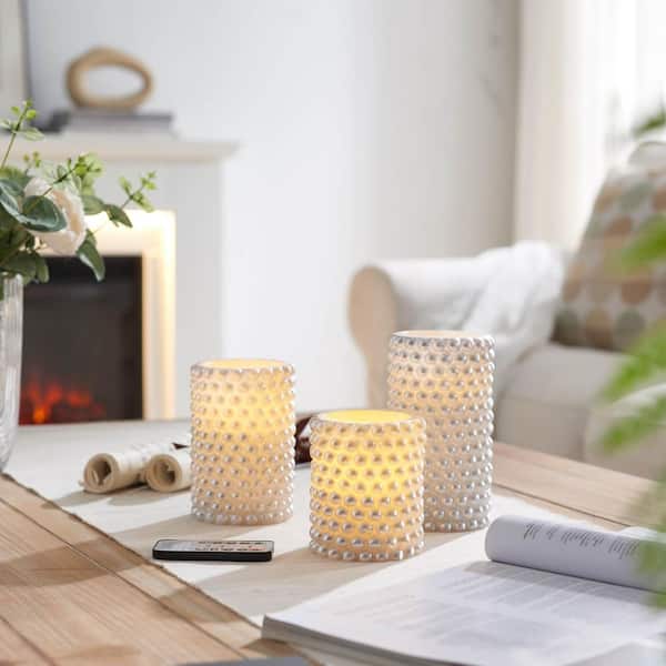 HEMSLY INC Silver Pearls Wax LED Pillar Candles (Set of 3)