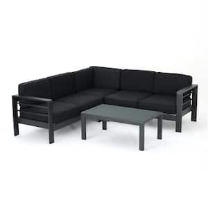 Valentina 4-Piece Aluminum Outdoor Patio Sectional Set with Dark Grey Cushions