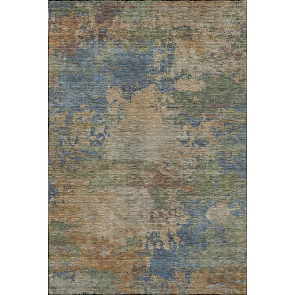 Mayfield Premium Machine Washable Abstract AMF2067 Denim 8 ft. x 10 ft. Area Rug