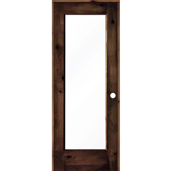 Krosswood Doors 30 in. x 80 in. Rustic Knotty Alder Left-Hand Full-Lite Clear Glass Red Mahogany Stain Wood Single Prehung Interior Door