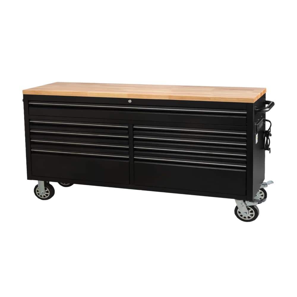 61 in. Stainless Steel Mobile Workbench Cabinet with Wheels, 9-Drawer, Rubber Wood Top, Lock Key for Workshop Storage price history on PriceWatchPro