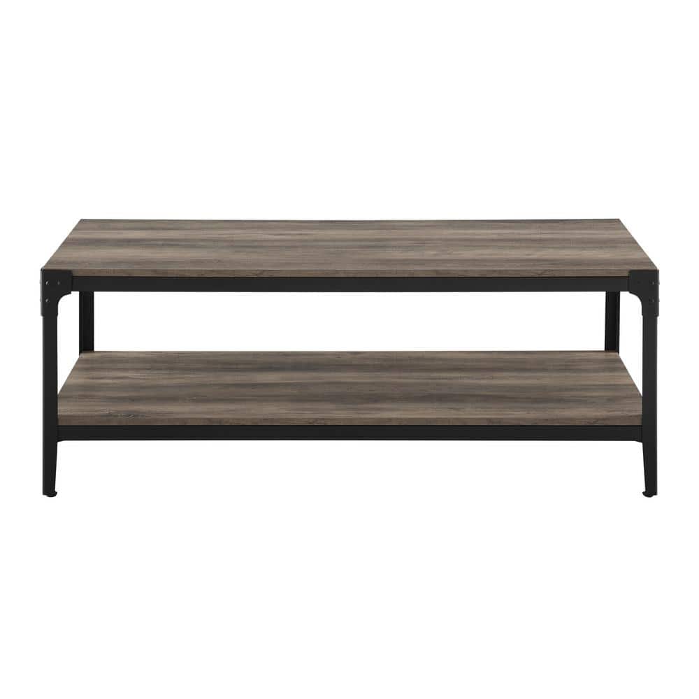 Rustic Gray Wash Rectangular Wood & Metal Coffee Table
