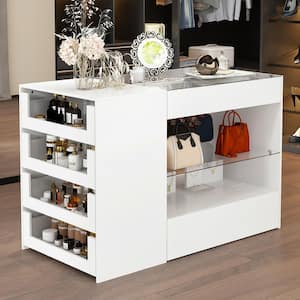 White 8-Drawers 47.2 in. Width Bedroom Dresser with Glass Top and Glass Drawers