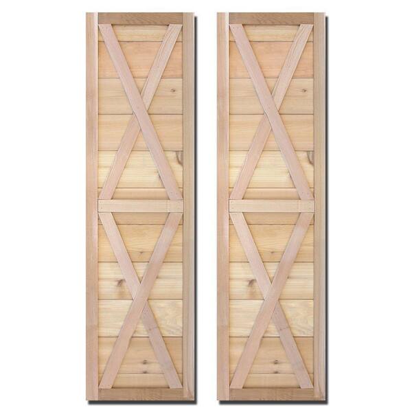 Design Craft MIllworks 15 in. x 64 in. Natural Cedar Board-N-Batten Southerland Shutters Pair