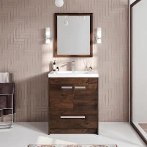 Lugano 30 in. W x 19 in. D x 36 in. H Single Bath Vanity in Rosewood with White Acrylic Top with White Integrated Sink