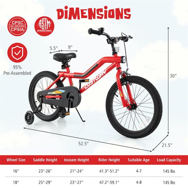 Costway 18 in. LED Lighted Kids Bike with Adjustable Seat