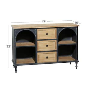 47 in. W Brown Wood 3 Drawers and 4 Shelves Cabinet