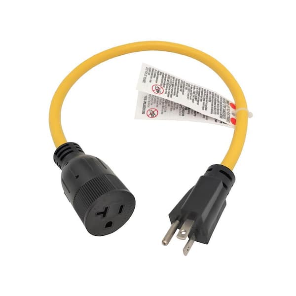 125-Volt 20 Amp 2 ft. 12/3 SJTW NEMA 5-20 Extension Cord Adapter NEMA 5-20P to 5-15R (T-Blade 5-20R)