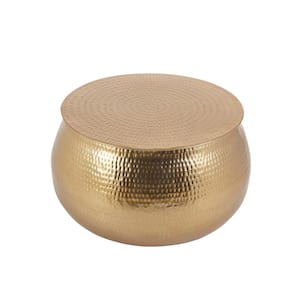 Calluna 30 in. Gold Round Metal Coffee Table with Lift Top Storage