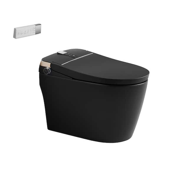Elongated 12 in. Roungh in. 1.28 GPF Smart Toilet Bidet in Black, Auto Flush, Heated Seat, Warm Air Dryer, Foot Sensor