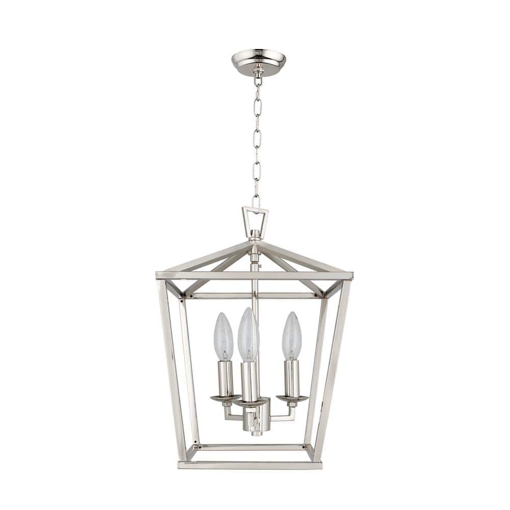 Polished Nickel Geometric Lantern 3-Light Chandelier