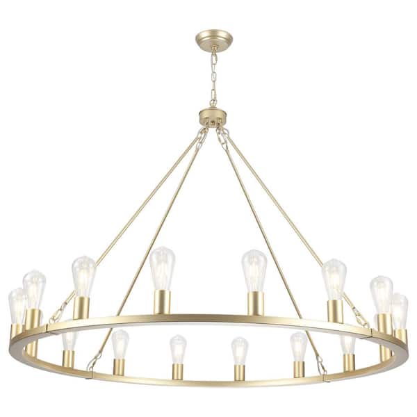 16-Light Copper-Gold Wagon Wheel Chandelier for Living Room Kitchen Island with No Bulbs Included