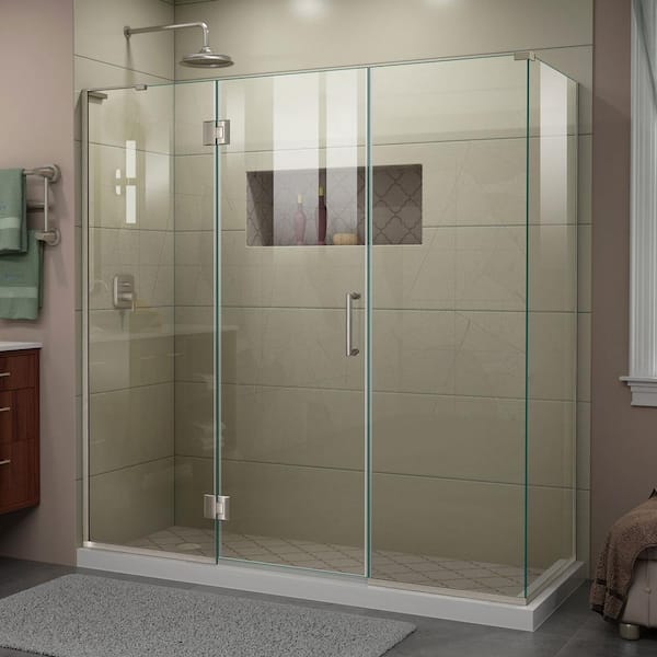 DreamLine Unidoor-X 70.5 in. W x 30-3/8 in. D x 72 in. H Frameless Hinged Shower Enclosure in Brushed Nickel