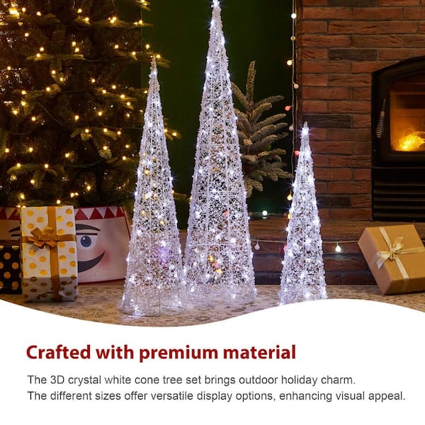 Glitzhome 39.25 in. H Lighted Christmas Crystal White Cone
