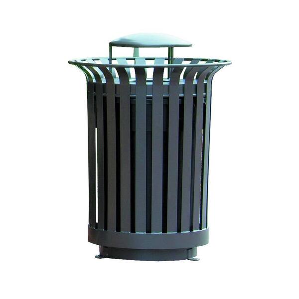 Outdoor Trash Can, Round, Decorative Slatted Sides, 36 Gallon