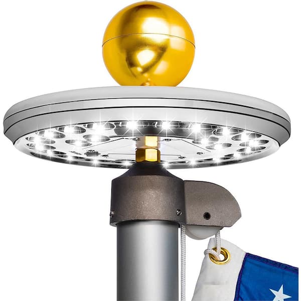 Silver 26 LED Solar Powered Flag Pole Light from Dusk to Dawn for 12+ Hours (Ball and Flag Not included)