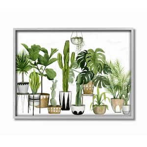 11 in. x 14 in. "Boho Plant Scene with Cacti and Succulents in Geometric Pots Watercolor" by Grace Popp Framed Wall Art