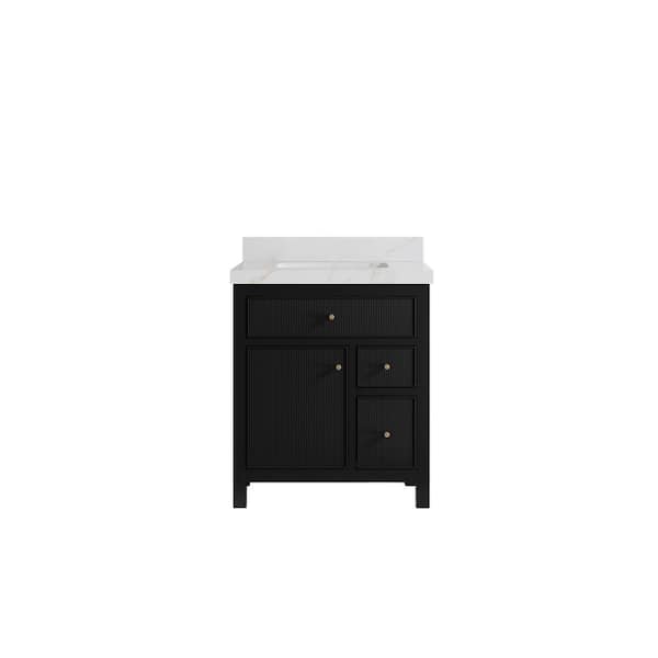 Willow Collections Sonoma 30 in. Single Sink Freestanding Black Bath Vanity with Calacatta Sienna Qt. Top Unassembled