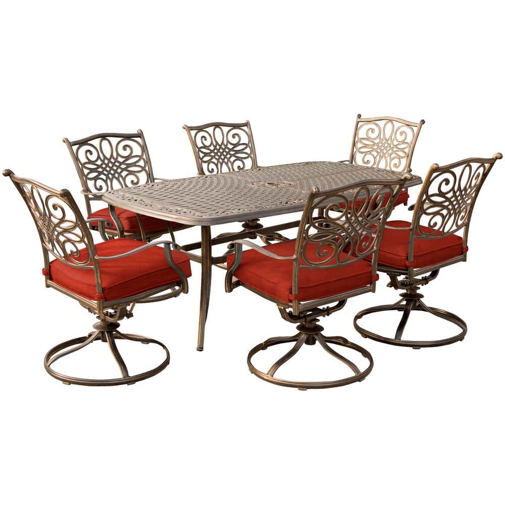 Cambridge Seasons 7Piece Metal Outdoor Dining Set in Red with Cushions