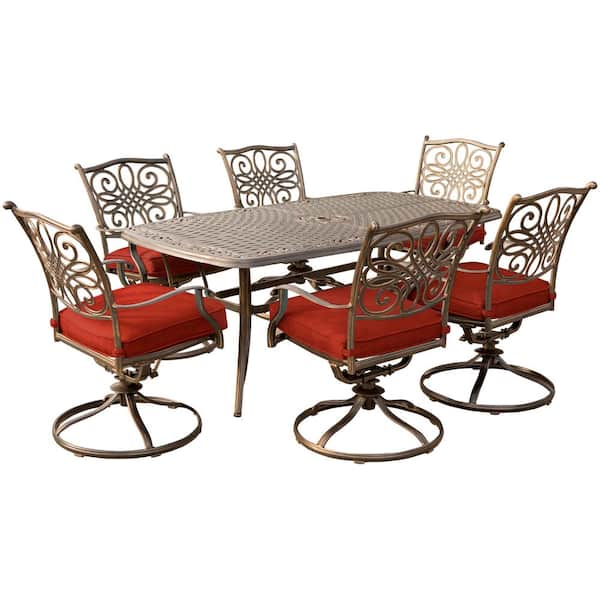 Cambridge Seasons 7-Piece Metal Outdoor Dining Set in Red with Cushions