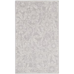 Whimsicle Grey 3 ft. x 5 ft. Floral Contemporary Kitchen Area Rug