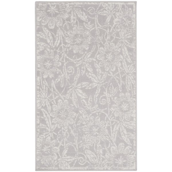 Nourison Whimsicle Grey 3 ft. x 5 ft. Floral Contemporary Kitchen Area Rug
