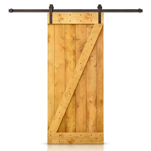 36 in. x 84 in. Z-Bar Light Brown Wood Sliding Barn Door with Sliding Door Hardware Kit