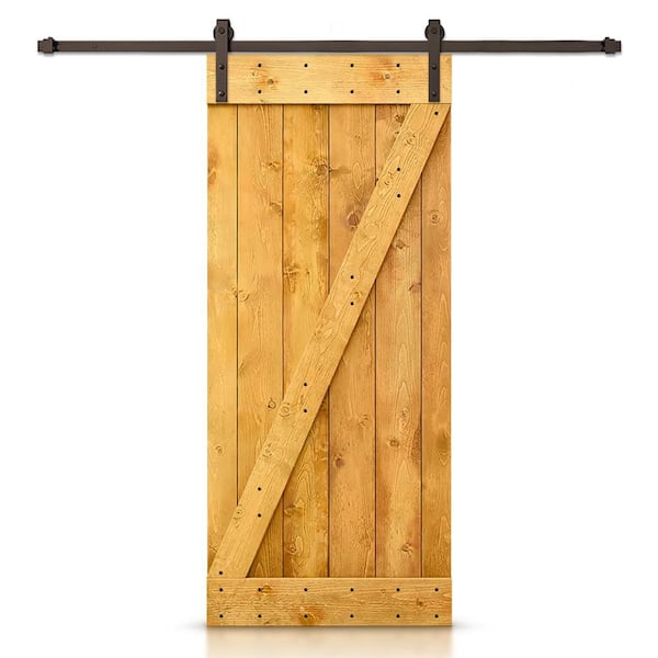 CALHOME 36 in. x 84 in. Z-Bar Light Brown Wood Sliding Barn Door with Sliding Door Hardware Kit