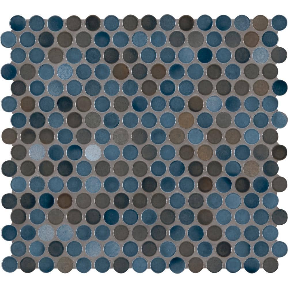 Take Home Tile Sample - Azul Penny Round 4 in. x 4 in. Porcelain Mesh-Mounted Mosaic Tile (0.25 sq. ft.) price history on PriceWatchPro