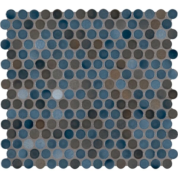 MSI Penny Round Azul 11.3 in. x 12.2 in. x 6 mm Glossy Porcelain Mosaic Tile (14.4 sq. ft. / case)