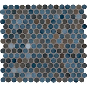 Take Home Tile Sample - Penny Round Azul 4 in. x 4 in. Porcelain Mesh-Mounted Mosaic Tile (0.25 sq. ft.)