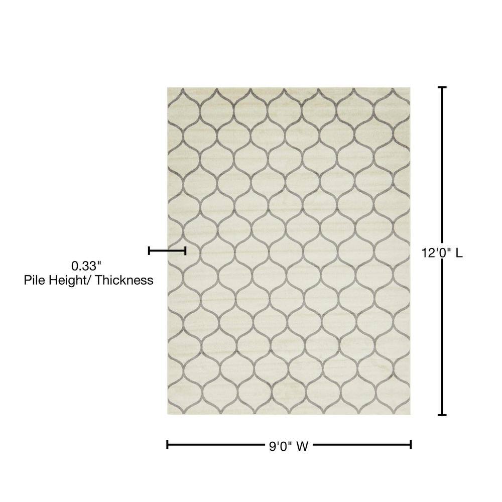 Ivory and Gray Trellis Synthetic Indoor Area Rug