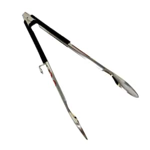 Ultimate Gripping Weapon Stainless Steel Black/Silver Grill Tongs (1-Piece)